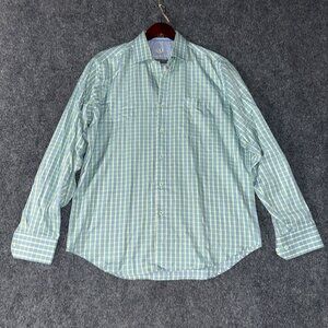 Bugatchi Uomo Shirt Mens Large Classic Fit  Blue Green Cotton Plaid Long Sleeve